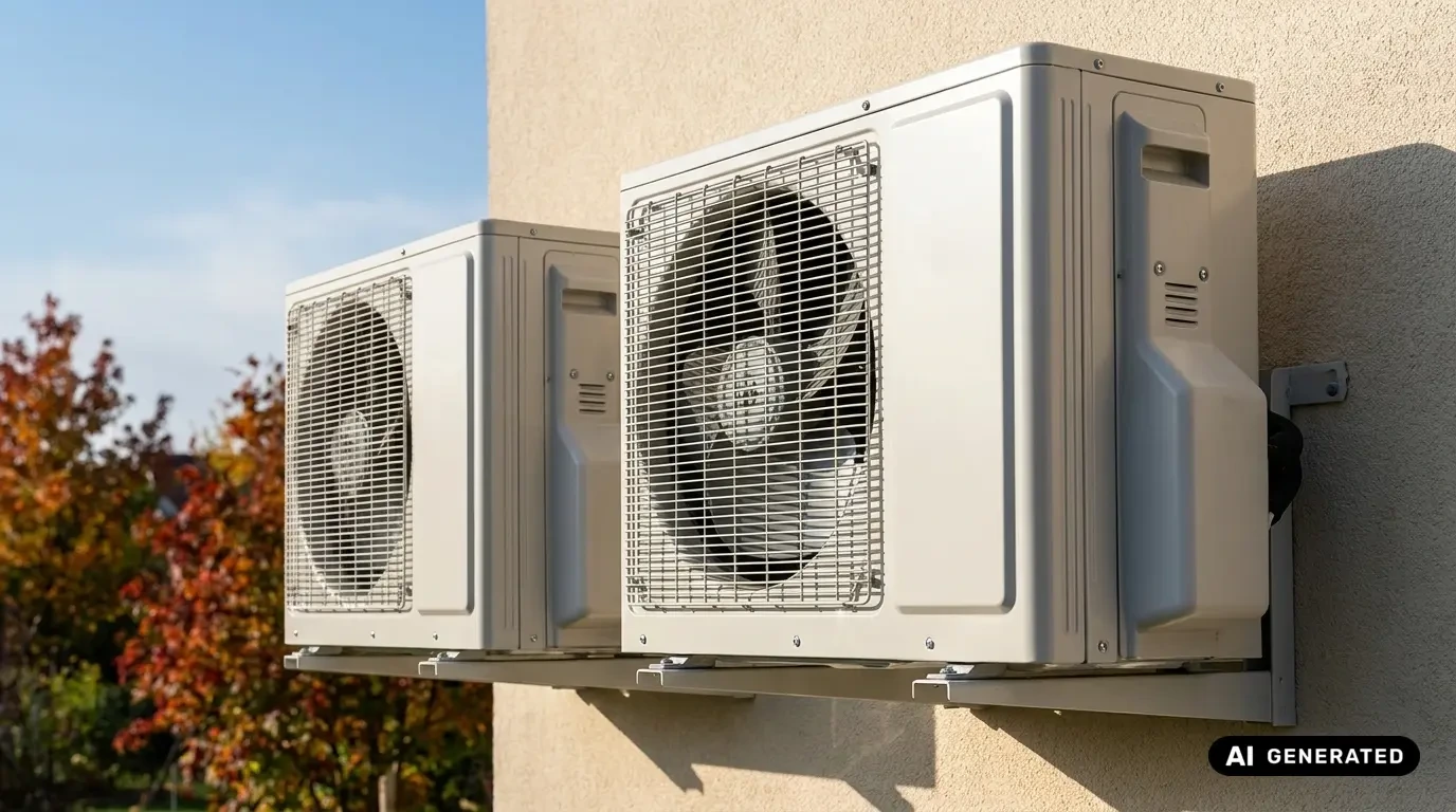 Zwei Außengeräte von Split-Klimaanlagen an Hauswand montiert